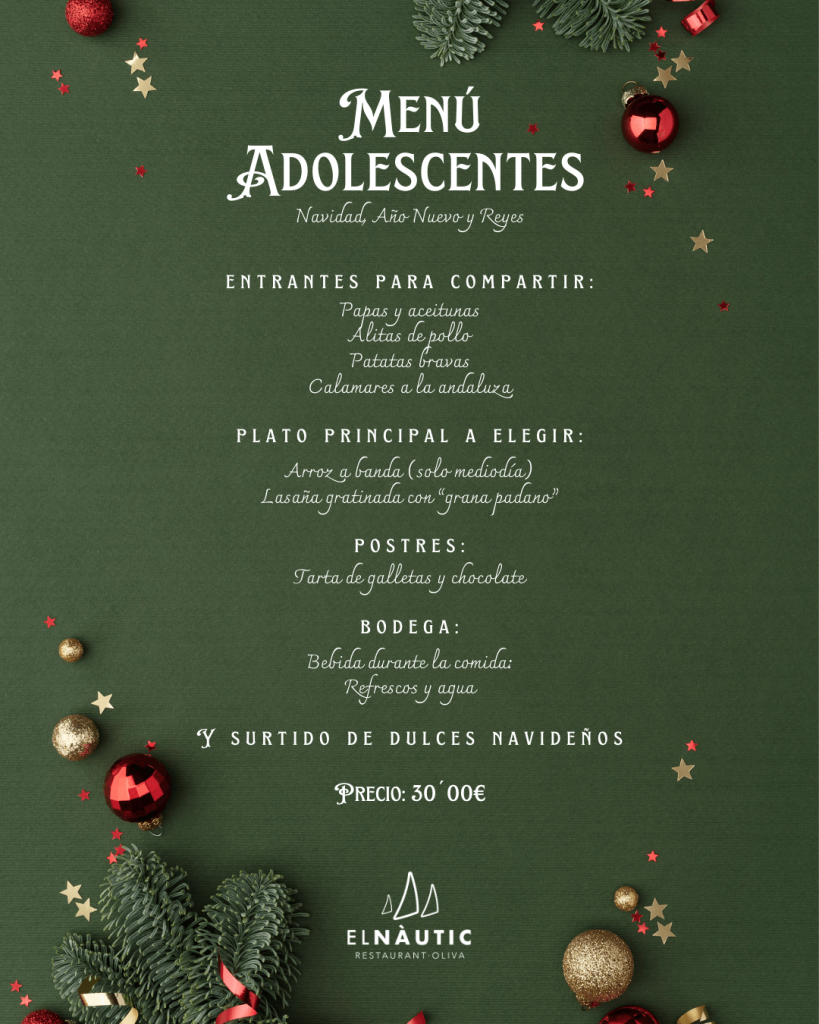 Menus de Navidad Adolescentes Restaurante El Nautic Oliva